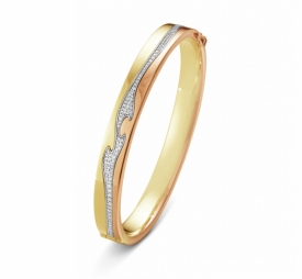FUSION BANGLE YELLOW, WHITE AND ROSE GOLD  with Pavé Diamonds