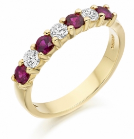 7 Stone Ruby and Diamond Half Eternity Ring YG Ruby: 0.82ct