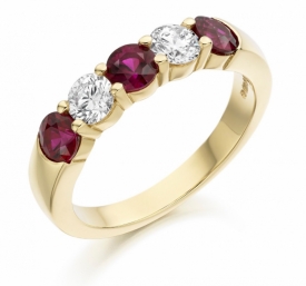5 Stone Ruby and Diamond Claw-Set Half Eternity Ring YG