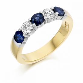 5 Stone Sapphire and Diamond Half Eternity Ring 1.01ct