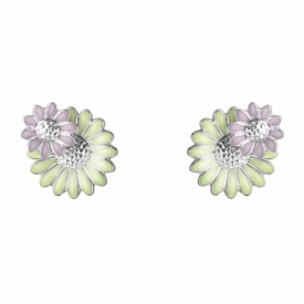 Daisy, Green and Pink Enamel Ear Studs