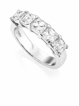 Platinum Asscher Cut 5 Stone Diamond Ring - 0