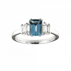 Emerald Cut Aquamarine 1.06ct and Platinum Diamond Ring - 0