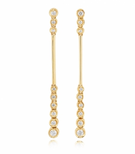 Sleek Long Diamond Earrings in Yellow Gold