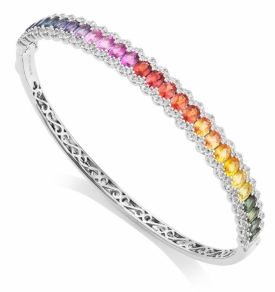 Multi-Coloured Oval Sapphire and Diamond Bangle