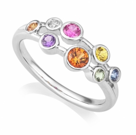 Platinum Multi-Sapphire and Diamond Raindrop Ring