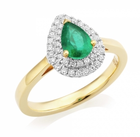Pear Shaped Emerald Ring 0.71ct with Double Diamond Halo