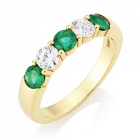 Emerald 0.62ct and GVS Diamond Five Stone Ring i