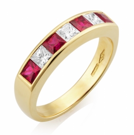 Diamond and Ruby Channel Set 7 stone Eternity Ring 0.75ct