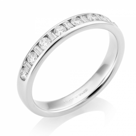 Round and Baguette Diamond Half Eternity Channel Set Ring in White Gold with 0.40ct