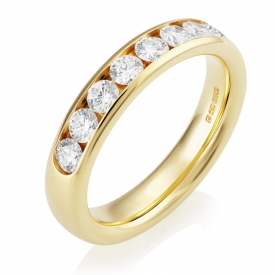 Round and Baguette Diamond Half Eternity Channel Set Ring in Yellow Gold with 0.90ct
