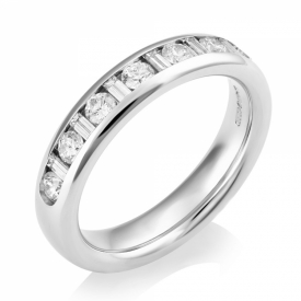 Round and Baguette Diamond Half Eternity Channel Set Ring in White Gold with 0.71ct