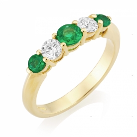 Emerald 0.48ct and GVS Diamond Seven Stone Ring in Yellow Gold