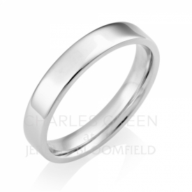 Medium Weight Flat Court 4mm Platinum Wedding Ring with Softened Edges