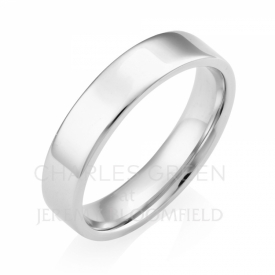 Medium Weight Flat Court 5mm Platinum Wedding Ring with Softened Edges