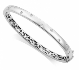 18ct White Gold Scattered Diamond Hinged Bangle
