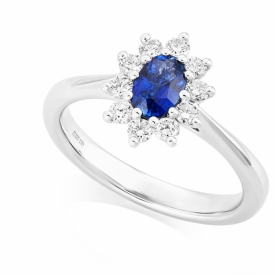 Oval Sapphire Cluster Ring in Platinum