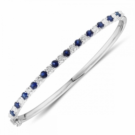 Sapphire and Diamond Hinged Bangle in 18ct White Gold 1.27ct