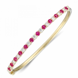 Ruby and Diamond Hinged Bangle in 18ct Yellow Gold