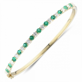 Emerald and Diamond Hinged Bangle in 18ct Yellow Gold