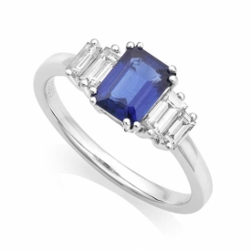 Art Deco Style Sapphire and Diamond Platinum Ring 1.39ct