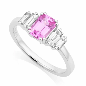 Emerald-Cut Pink Sapphire and Diamond Five-Stone Ring 1.16ct