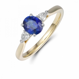 Oval Sapphire and Pear-Shaped Three-Stone Diamond Ring 0.77ct