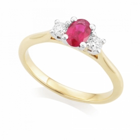 Oval Ruby Three-Stone Diamond Ring 0.60ct