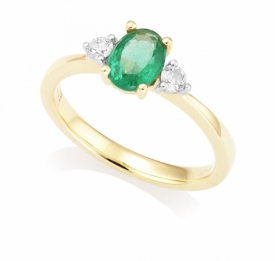 Oval Emerald Three-Stone Diamond Ring 0.77ct