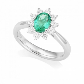 Oval Emerald and Diamond Cluster Ring 0.84ct