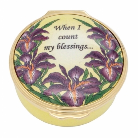 When I Count My Blessings Yellow Enamel Box with Iris Illustration by Halcyon Days