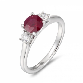 Round Ruby and Diamond Trio Ring 0.75ct