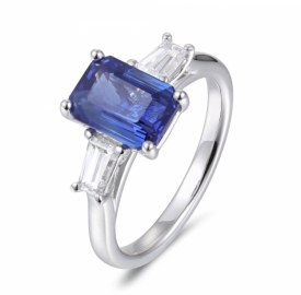 Emerald Cut Blue Sapphire and Shaped Diamonds