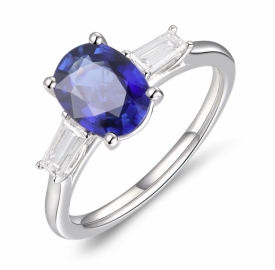 Oval Sapphire and Baguette Diamond Ring