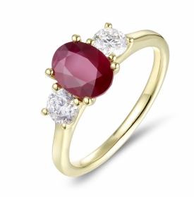 Oval Cut Ruby 1.55ct and Diamond Ring in 18ct Yellow Gold