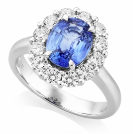 Oval Sapphire Halo Ring in 18ct White Gold d