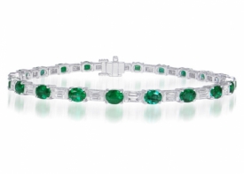 Oval Emerald and Diamond Baguette Deco Bracelet