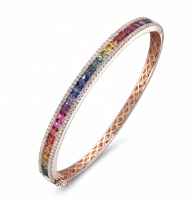 Multi-Coloured Sapphire and Diamond Rainbow Bangle
