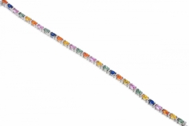 Multi-Coloured Oval Sapphire and Diamond Bracelet