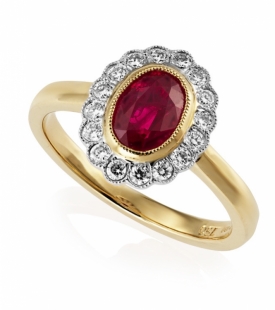 Vintage Style Diamond and Oval Ruby Ring 1.33ct